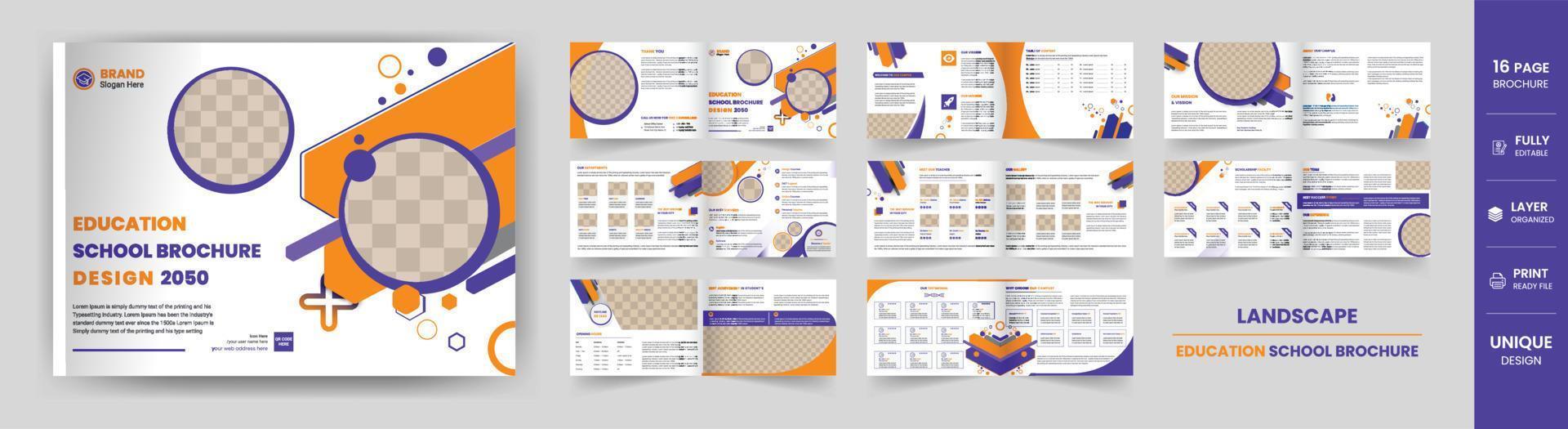 landscape 16 Page Education School, college, and university, admission brochure design vector