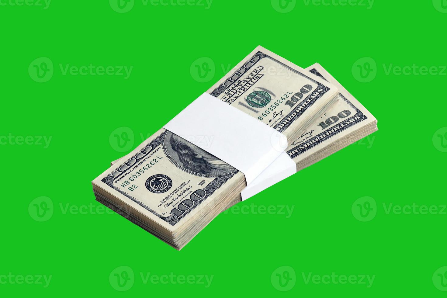 Bundle of US dollar bills isolated on chroma keyer green. Pack of american money with high resolution on perfect green mask photo