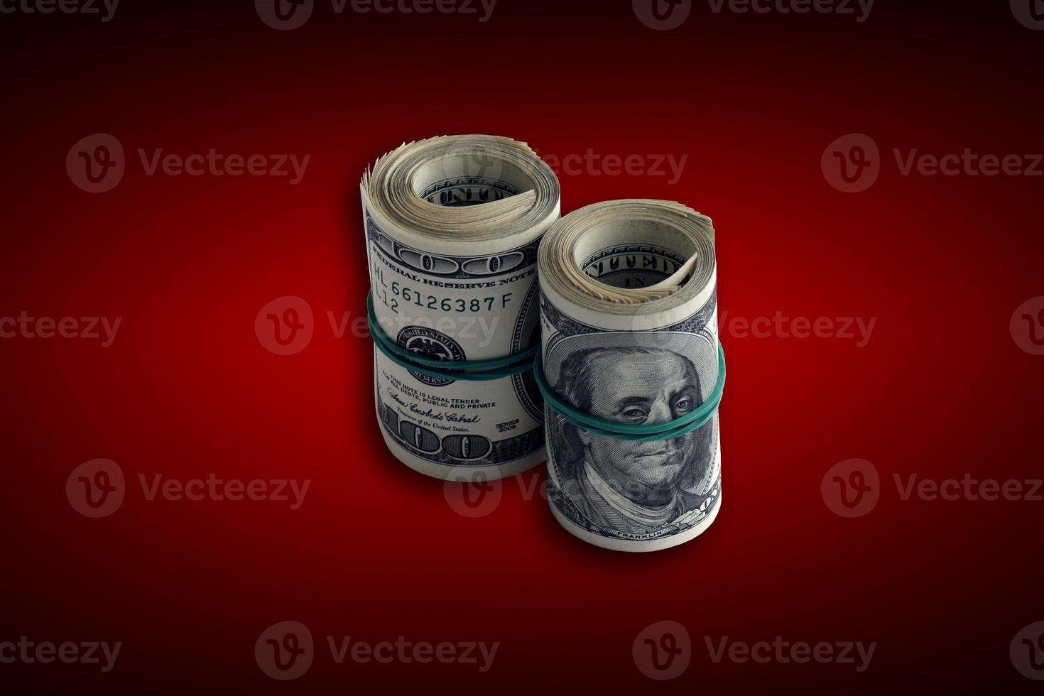 Bundle of US dollar bills isolated on white. Pack of american money with high resolution on perfect white background photo