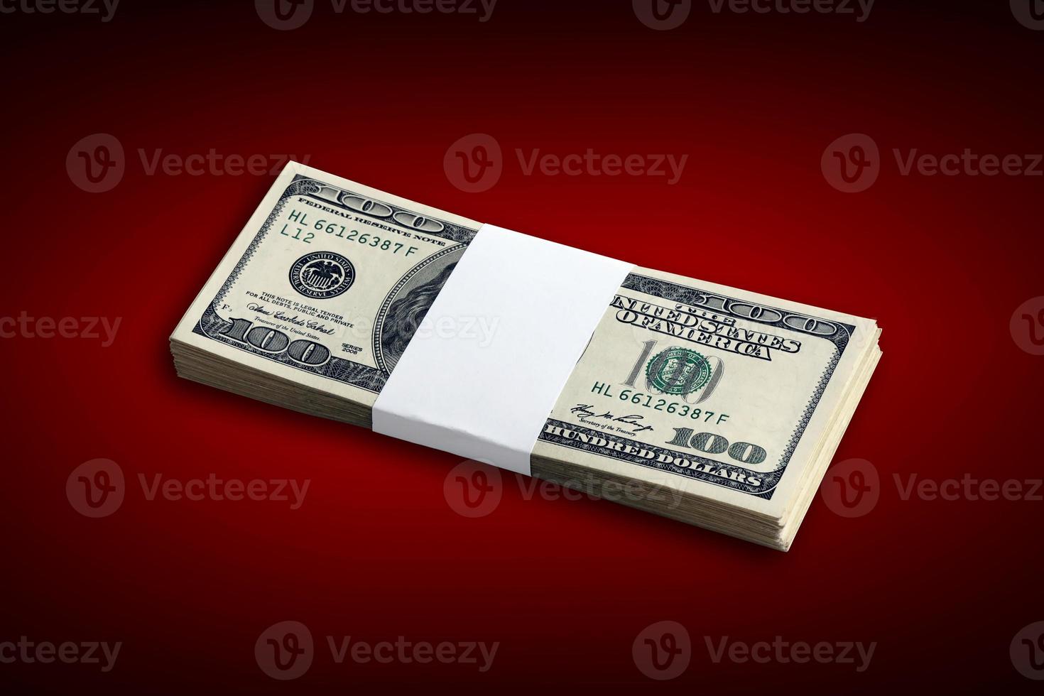 Bundle of US dollar bills isolated on white. Pack of american money with high resolution on perfect white background photo