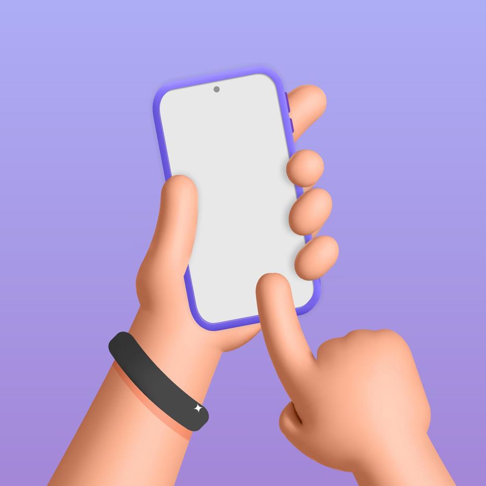 3d vector renderizado realista hombre sosteniendo teléfono inteligente en dos manos diseño de maqueta
