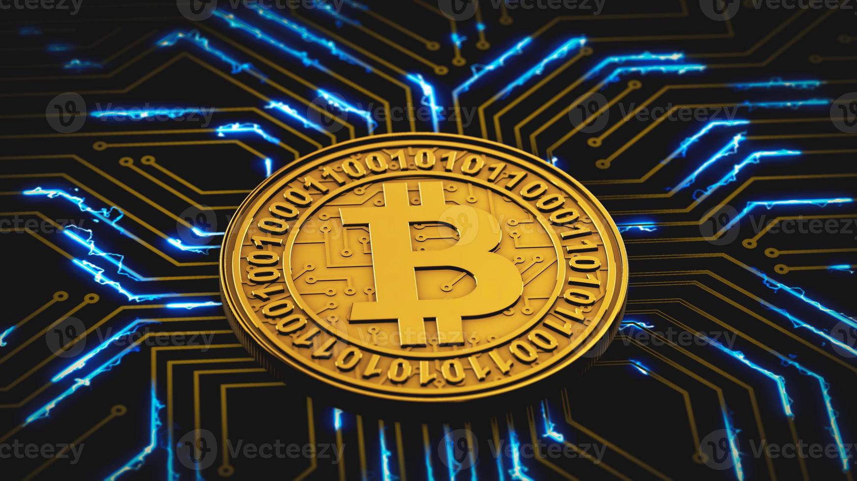 bitcoin pulsates on a circuit board photo