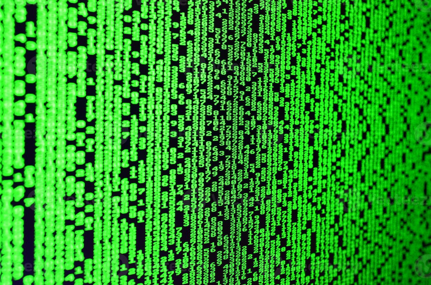 Macro of password selection on the monitor of the office computer. The concept of hacking the protection of a personal data keeper. The stream of supposed digital passwords of four and five digits photo