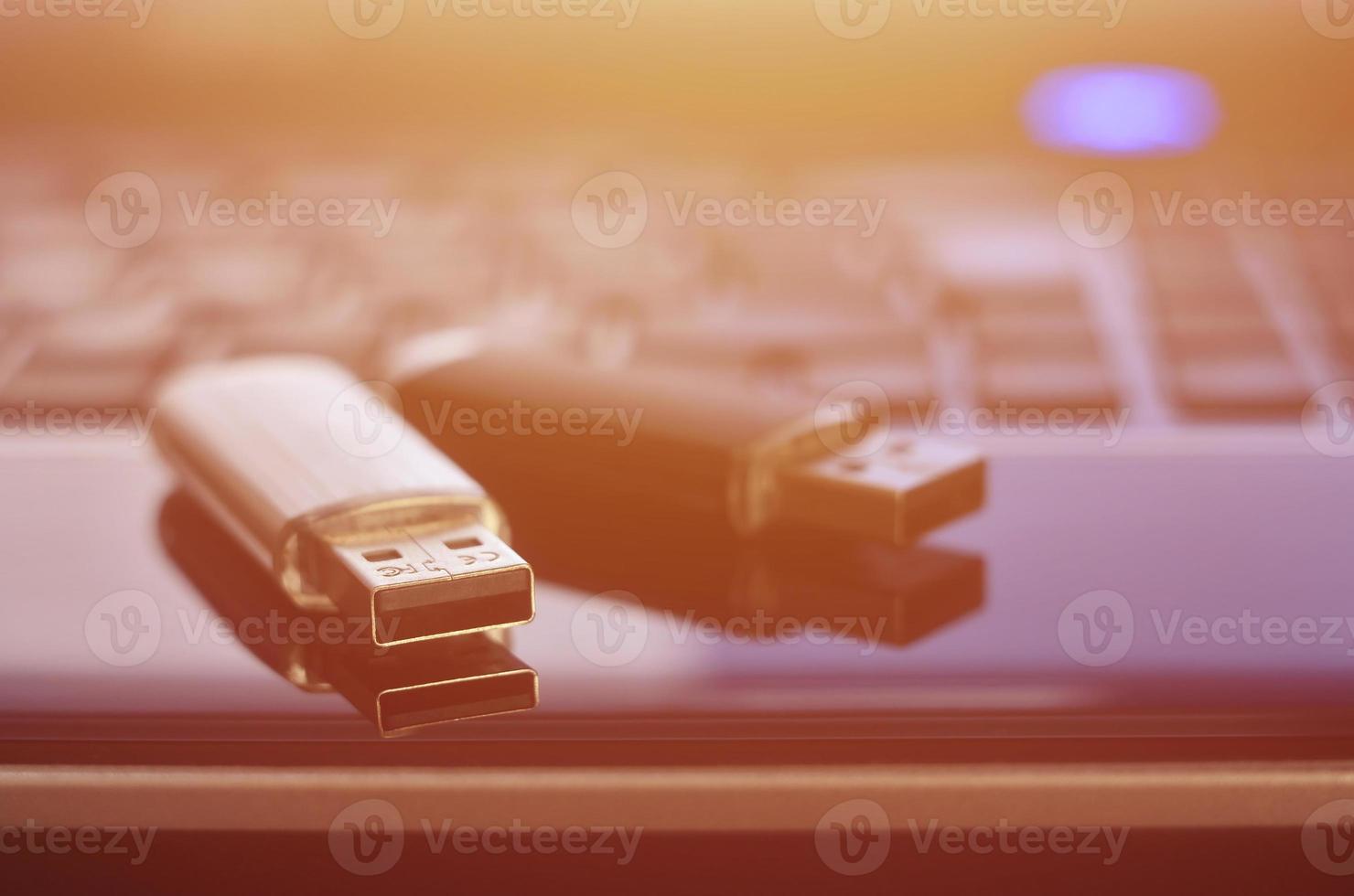 Memory cards on the laptop keyboard photo