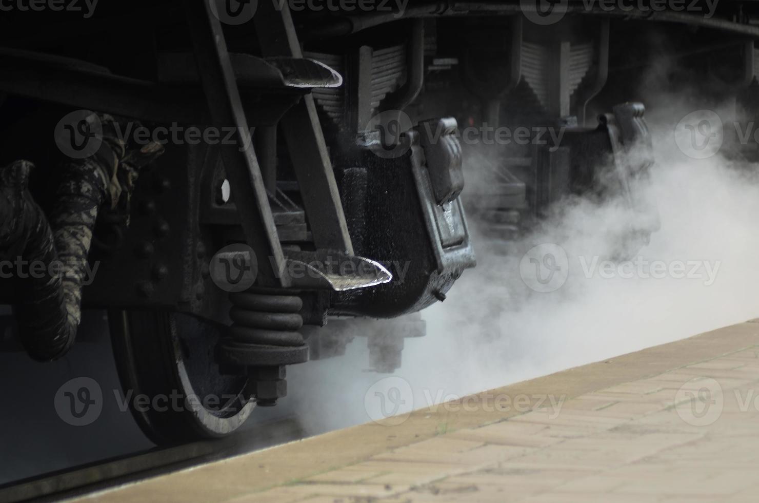 Black wheels of an old freight railcar photo