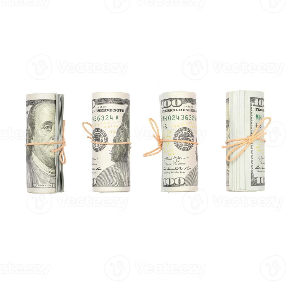 Several bundles of US dollars isolated on white background photo