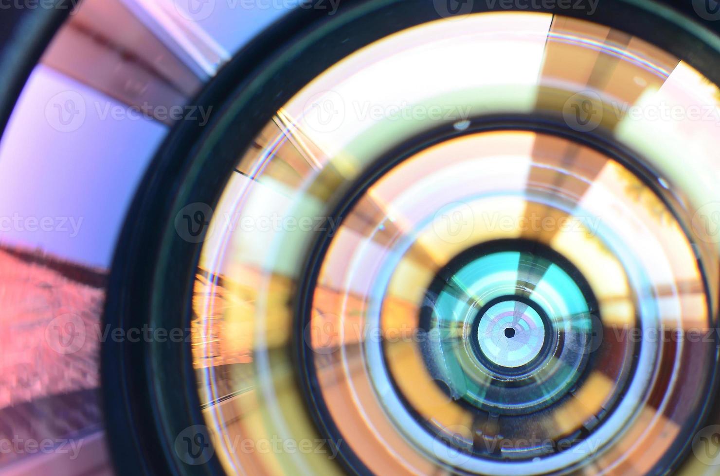 Photo Camera lens close up macro view. Concept of photographer or camera man job