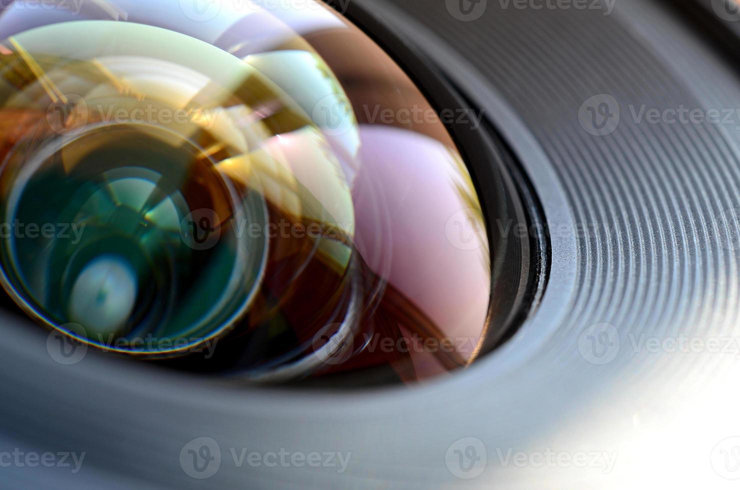 Photo Camera lens close up macro view. Concept of photographer or camera man job