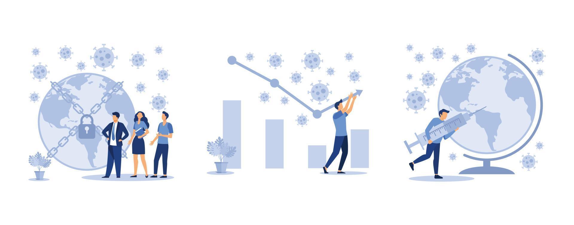 Coronavirus outbreak,  design compilation people build graphics in the top,  New Coronavirus , set flat vector modern illustration