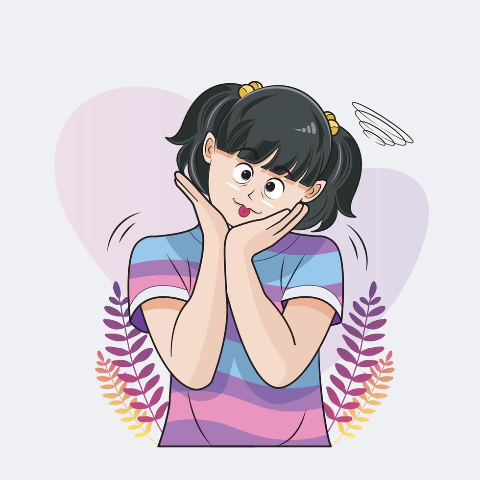 niña toca cara tonta con su mano vector ilustración pro descarga