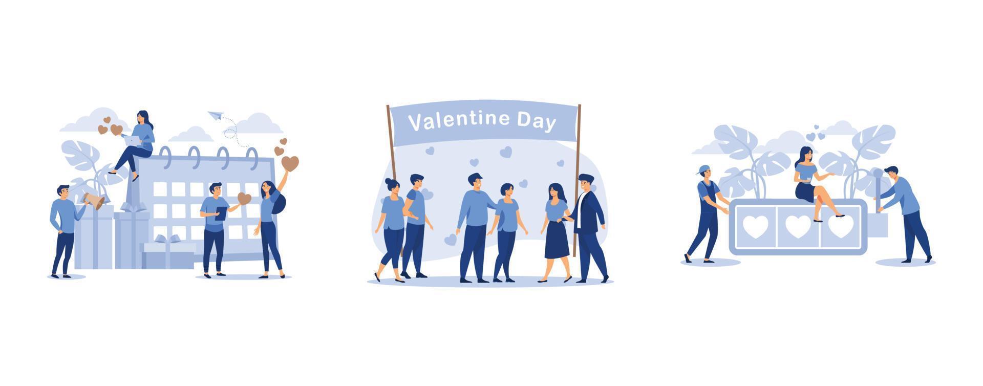 in the calendar mark the date, graphics suitable for decorating posters, roulette fell on the hearts, set flat vector modern illustration