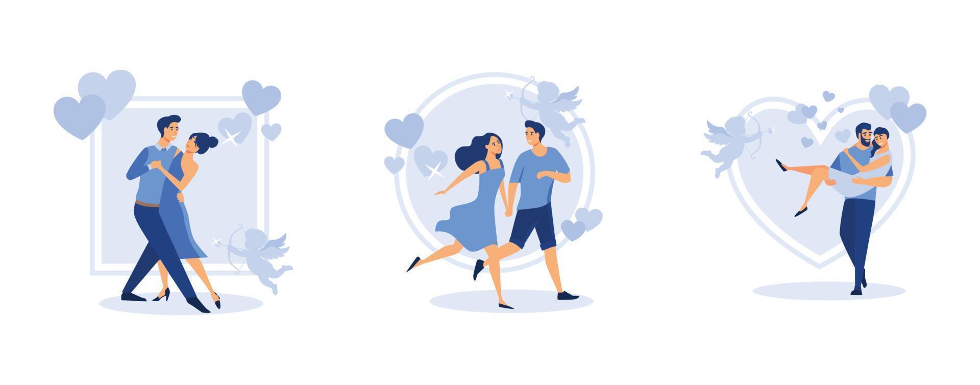 set couple in love,  Happy Valentine's Day,  big heart, set flat vector modern illustration