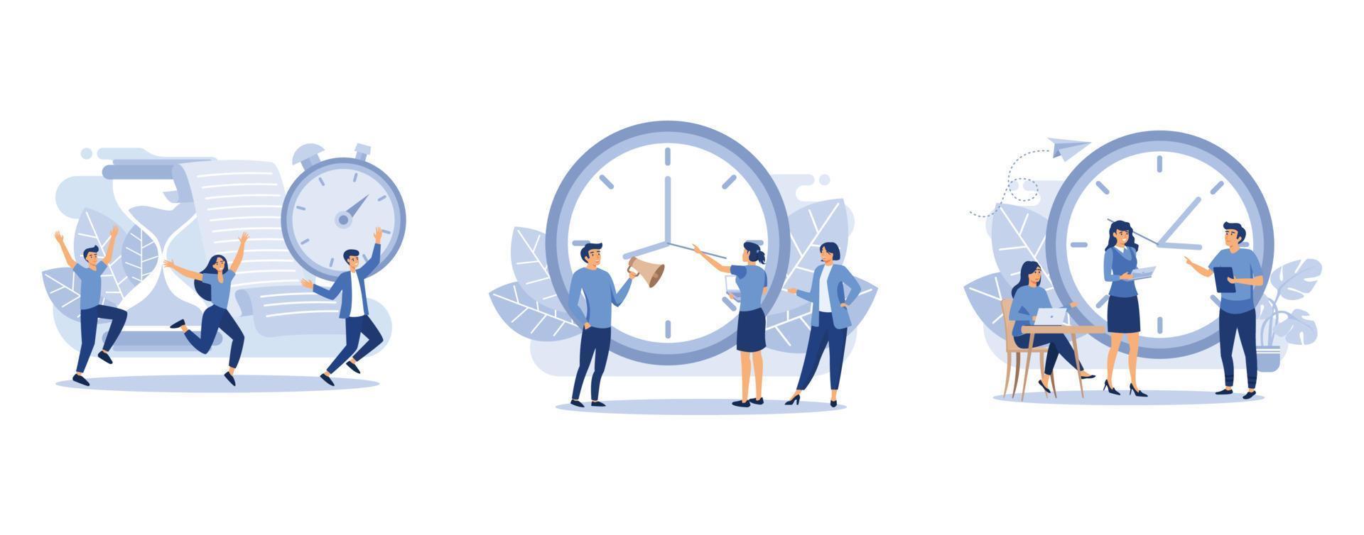 Times is money, Deadline working people with big clock concept,  concept of work time management, set flat vector modern illustration