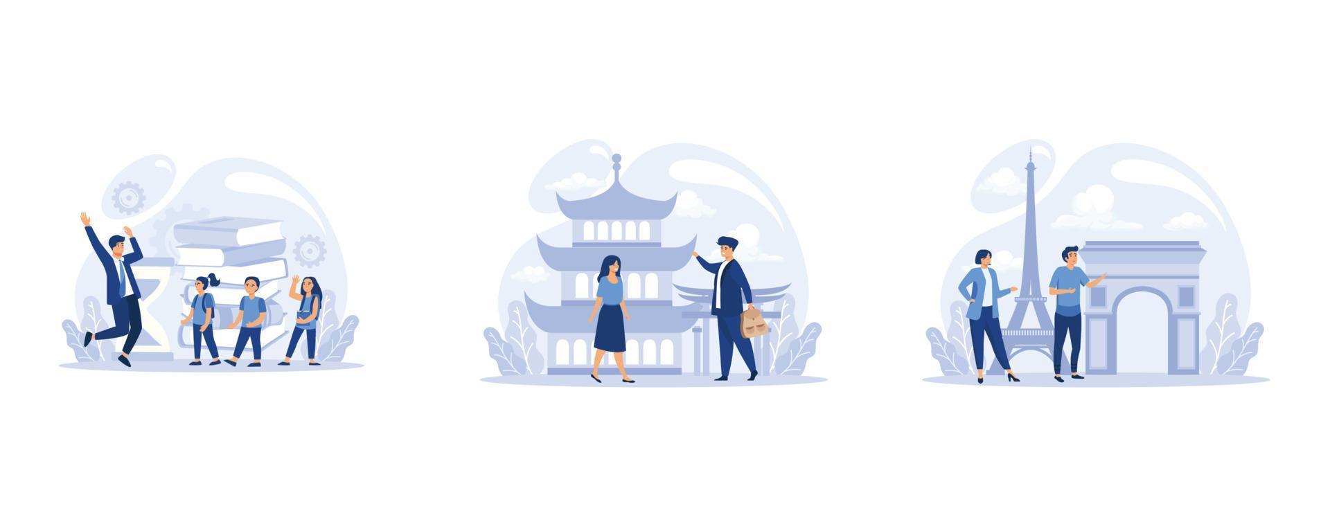 Big school subject or educational class set. Student studying social and natural science. Modern school education system, set flat vector modern illustration