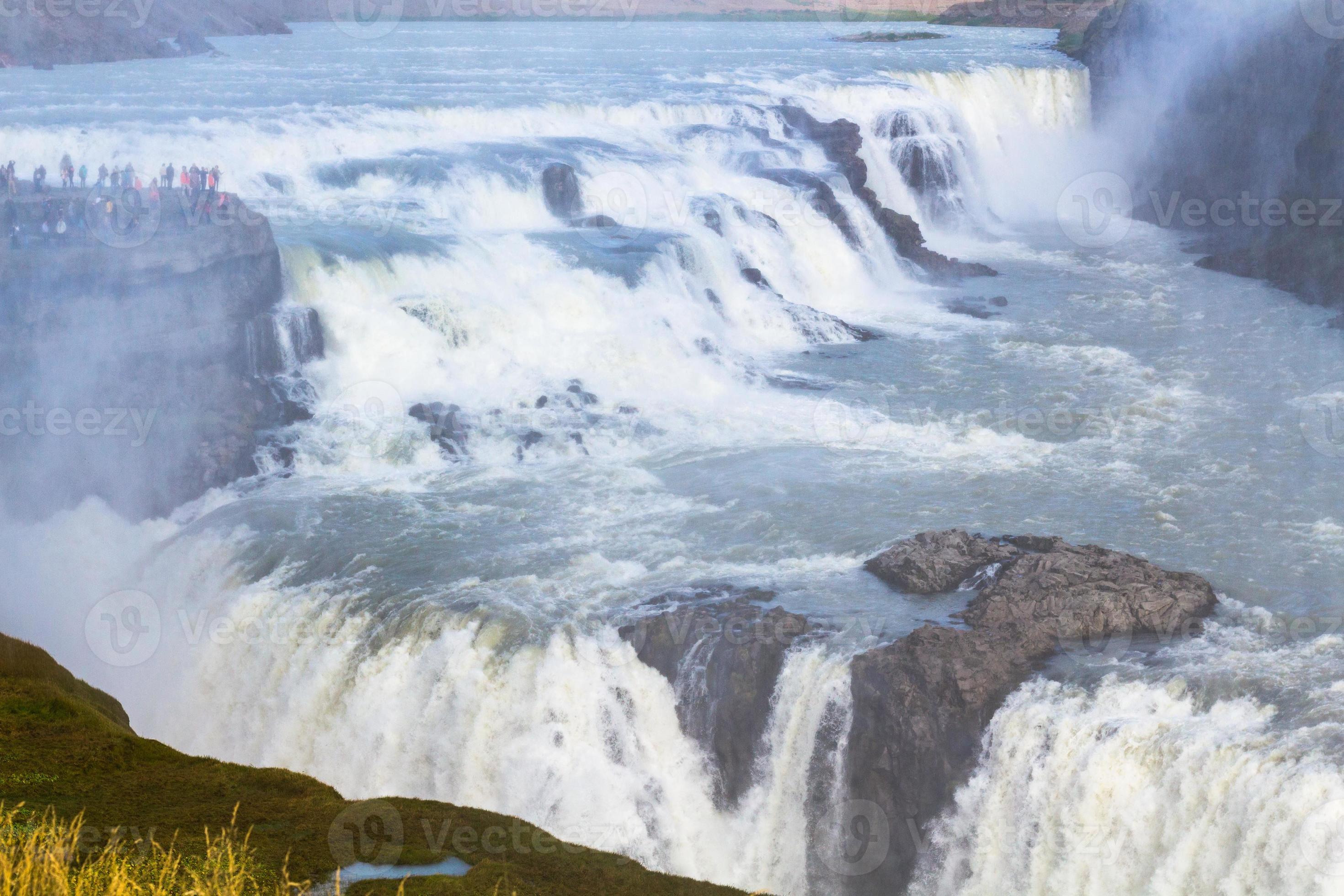 view of Gullfoss waterfall flow from canyon edge 12585768 Stock Photo