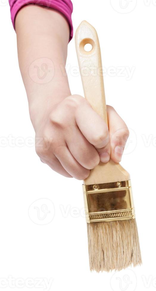 front view of hand with clean flat paint brush photo