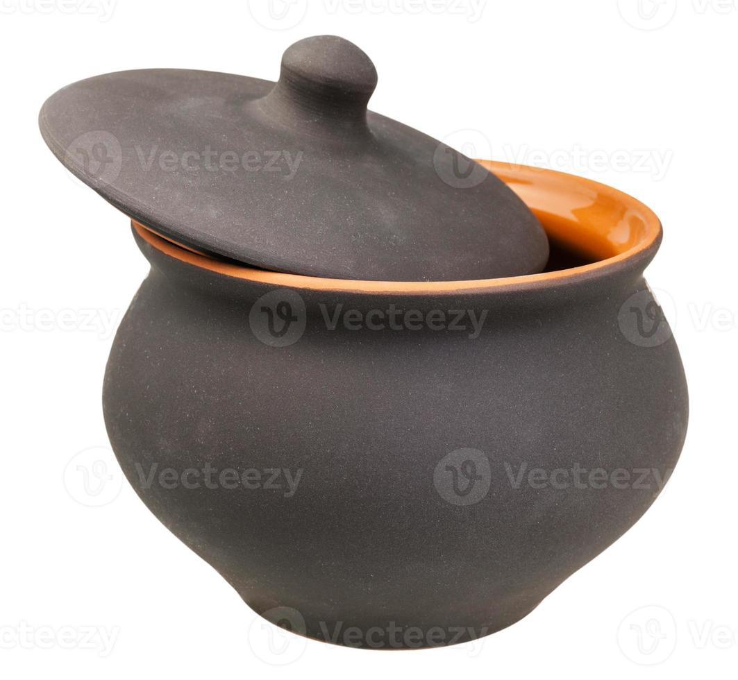 ceramic pot with slightly open cover isolated photo