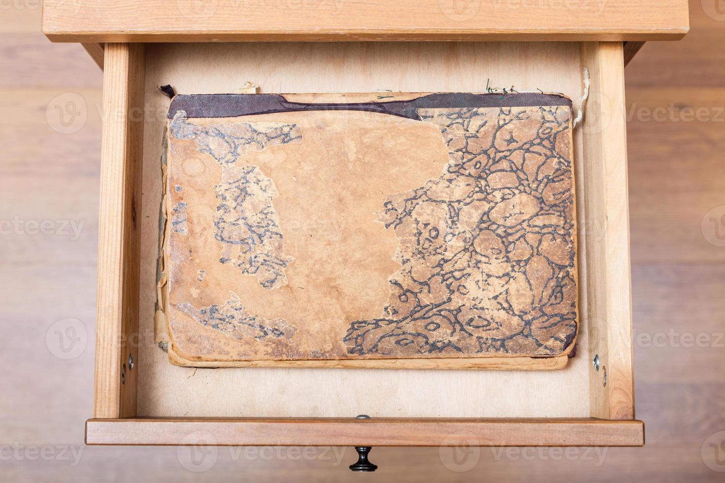 ancient book in open drawer photo