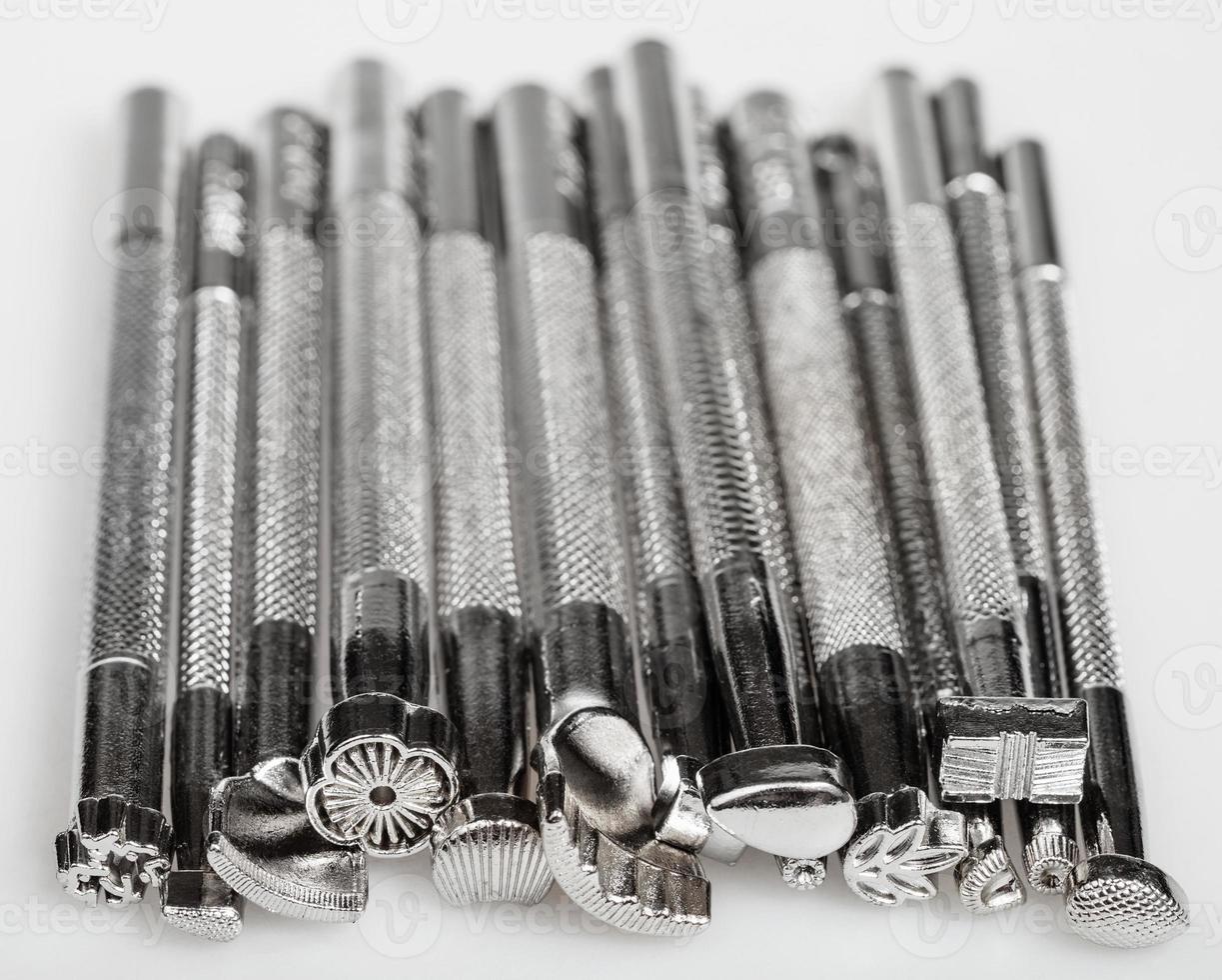 tools for stamping, carving, embossing on white photo