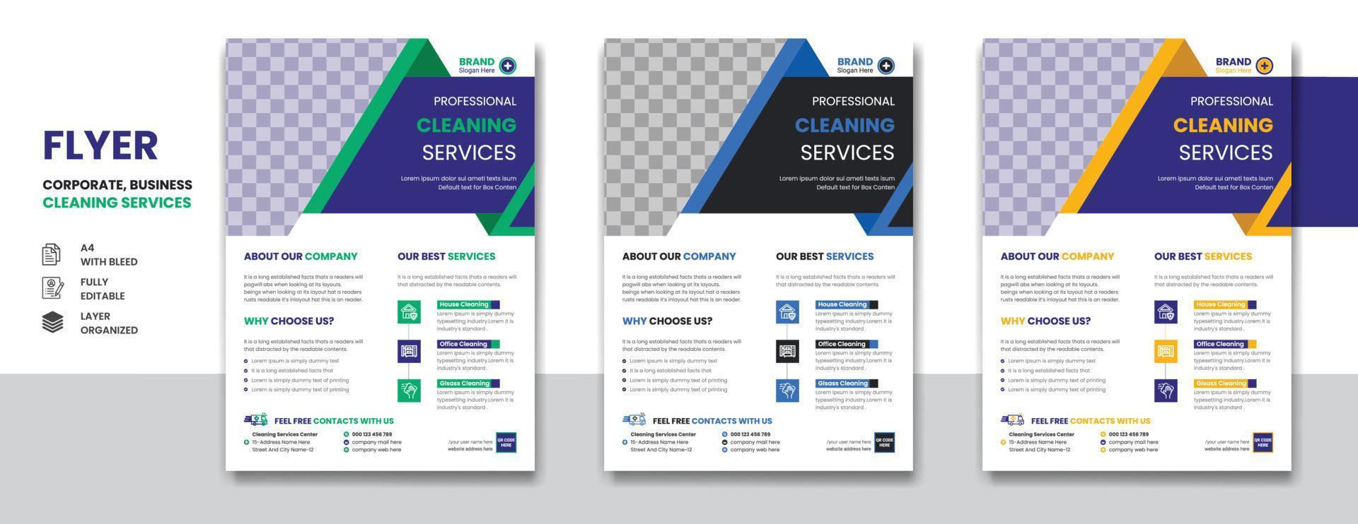 plantilla de diseño de volante a4 de negocios corporativos de servicios de limpieza y desinfección vector