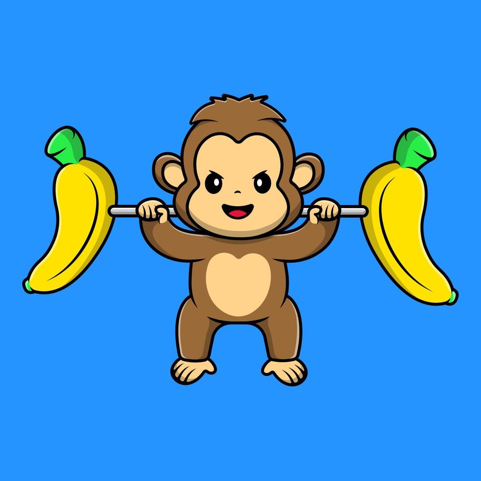 Cute Monkey Lifting Banana Barbell Cartoon Vector Icons Illustration. Flat Cartoon Concept. Suitable for any creative project.