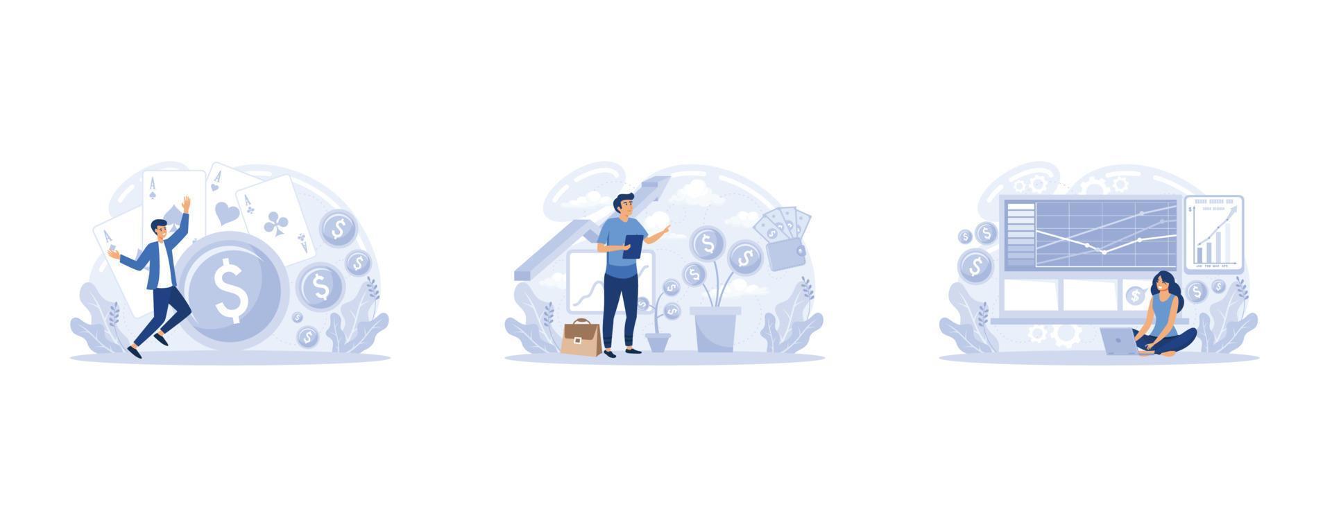 Capital gain, Gambling, set flat vector modern illustration