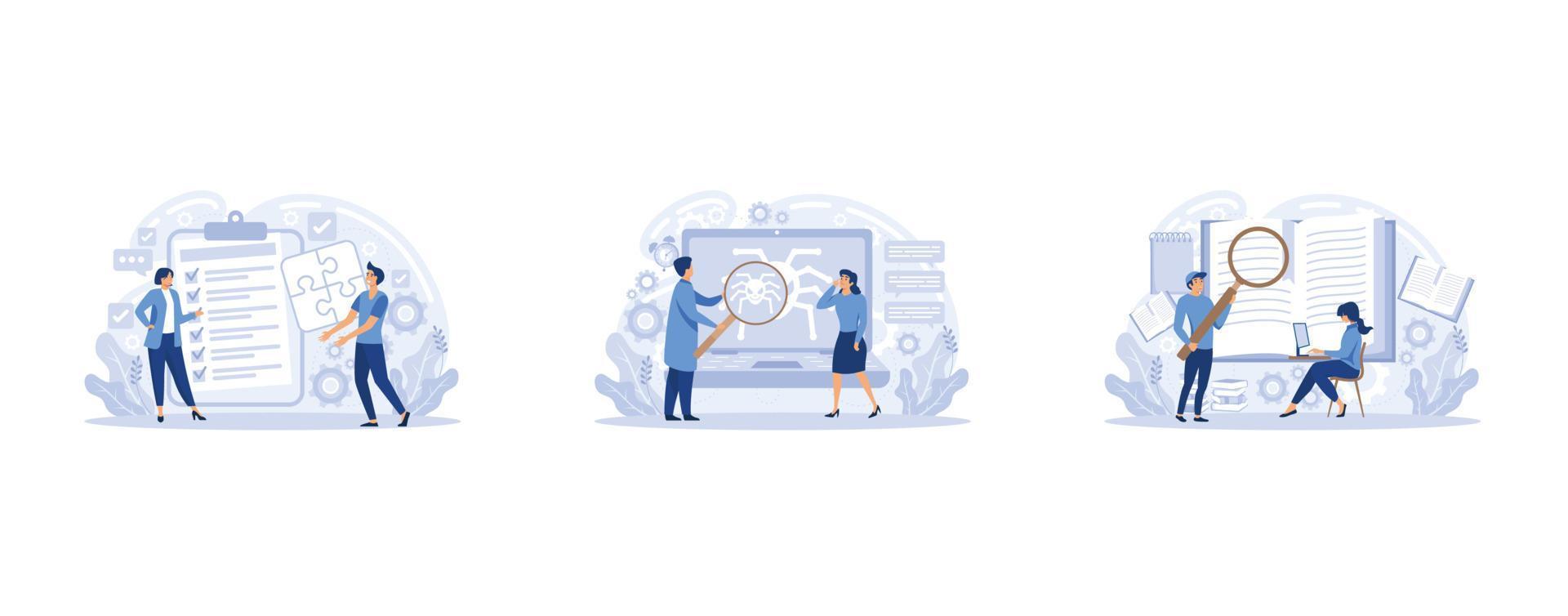 Customer experience, project delivery, beta testing, user guide, Software development, new product launch, technical helpdesk, set flat vector modern illustration