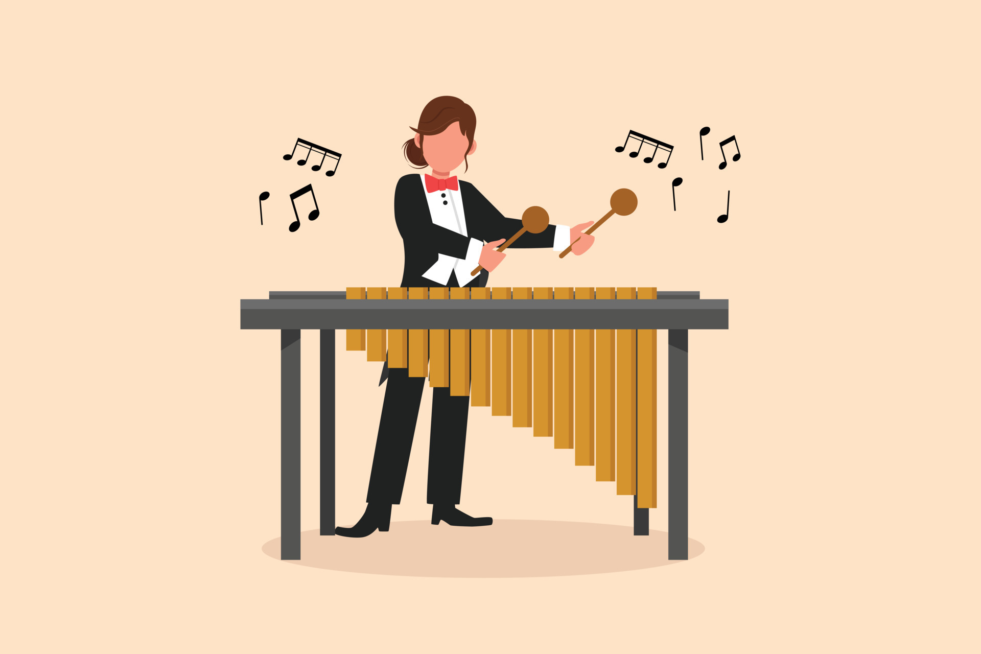Business design drawing woman percussion player play marimba. Young