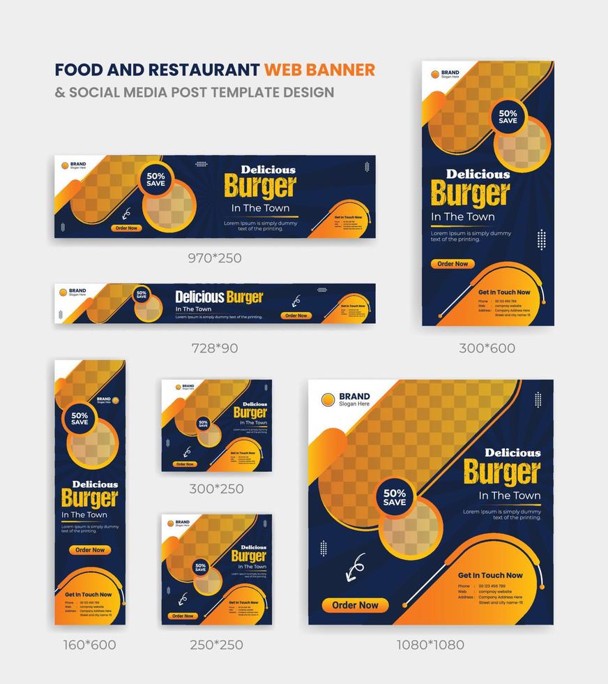 Food and restaurant web banner design template and social media post design vector