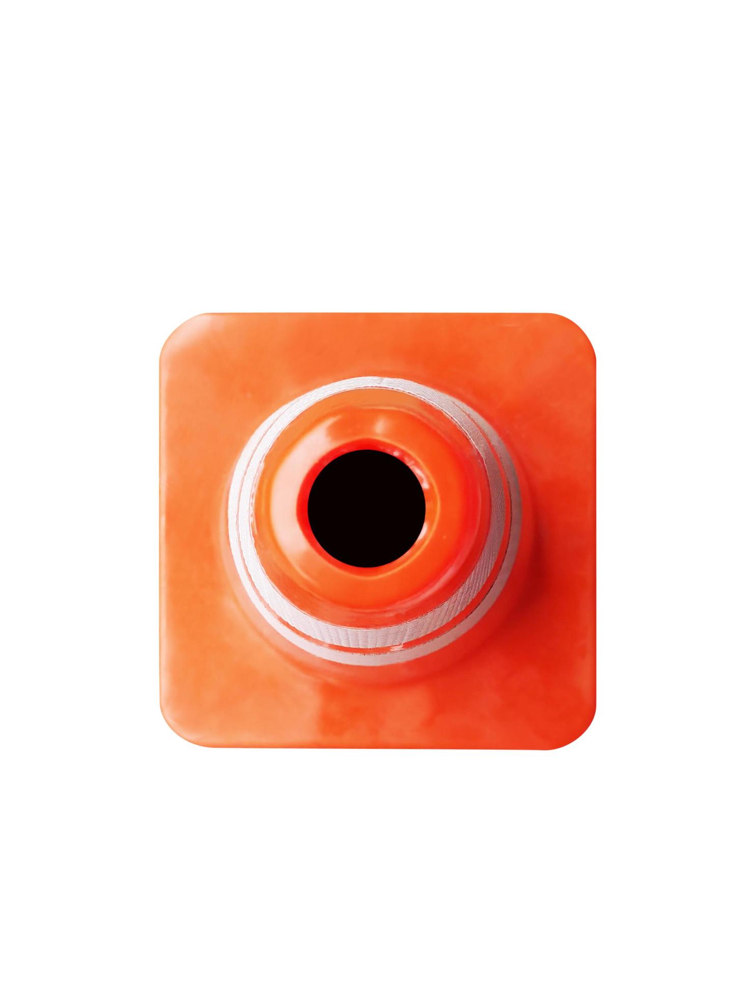 Traffic cone, orange white pole, isolated on white background, top view