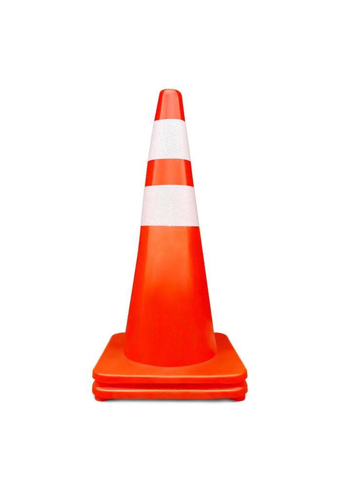 Traffic cone orange white pylon isolated on white background photo