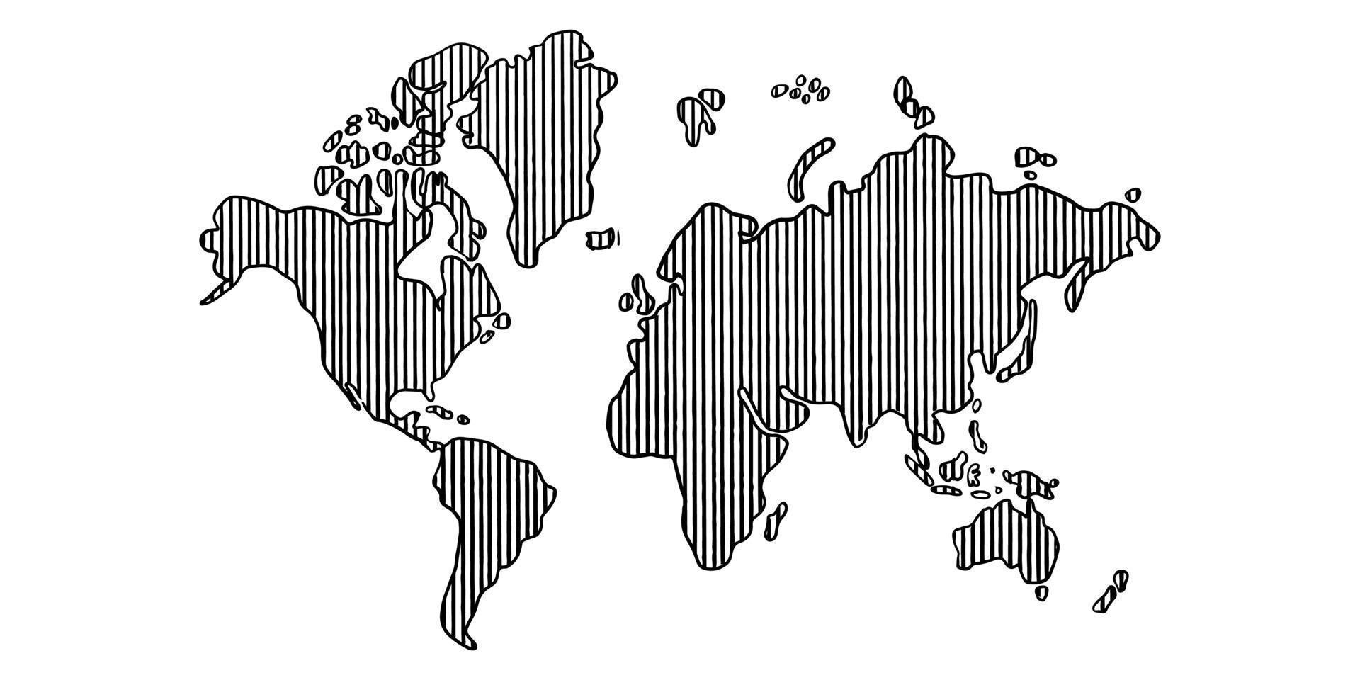 Hand drawing of earth map isolated on white background. vector