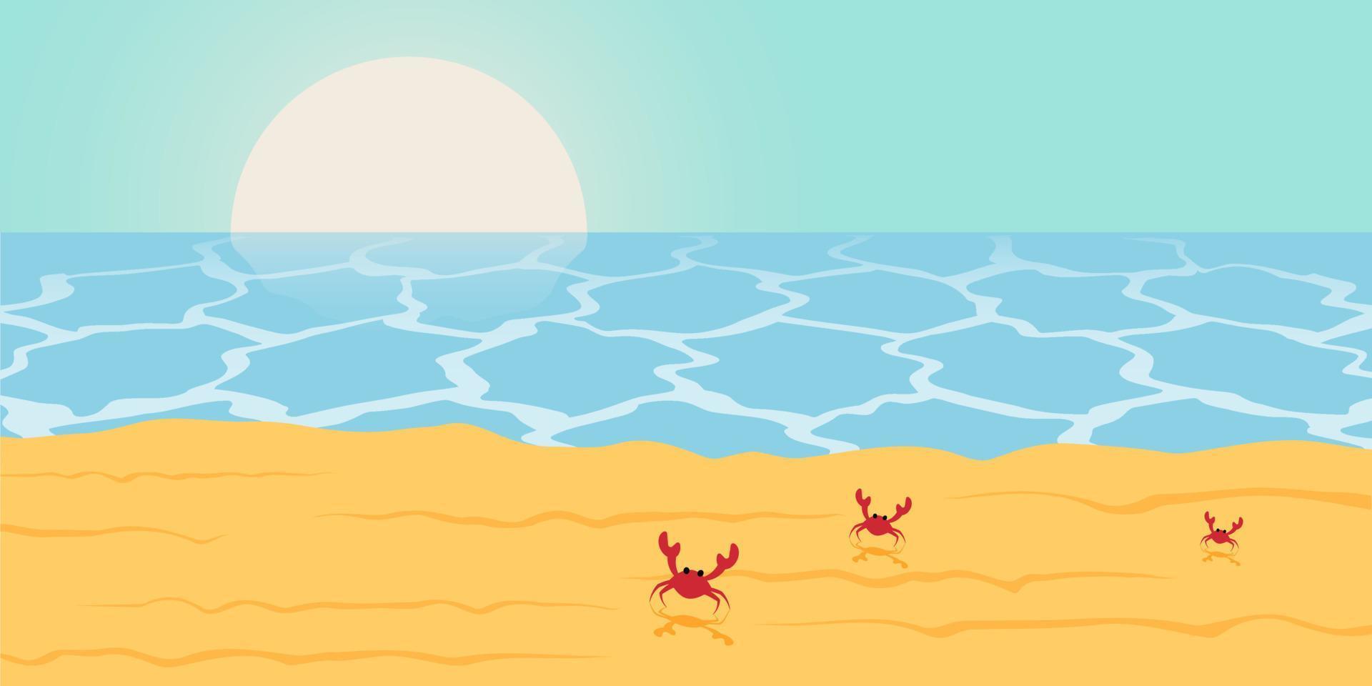 Sea sandy beach with crabs, seascape vector