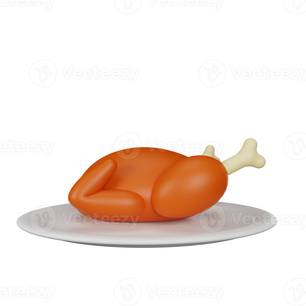 Icono de acción de gracias de pavo asado de renderizado 3d png