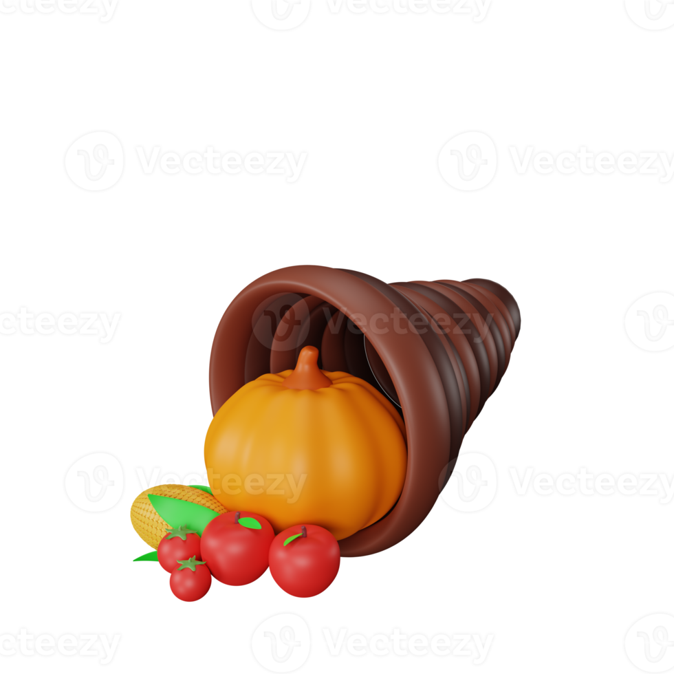 3d rendering cornucopia thanksgiving icon png