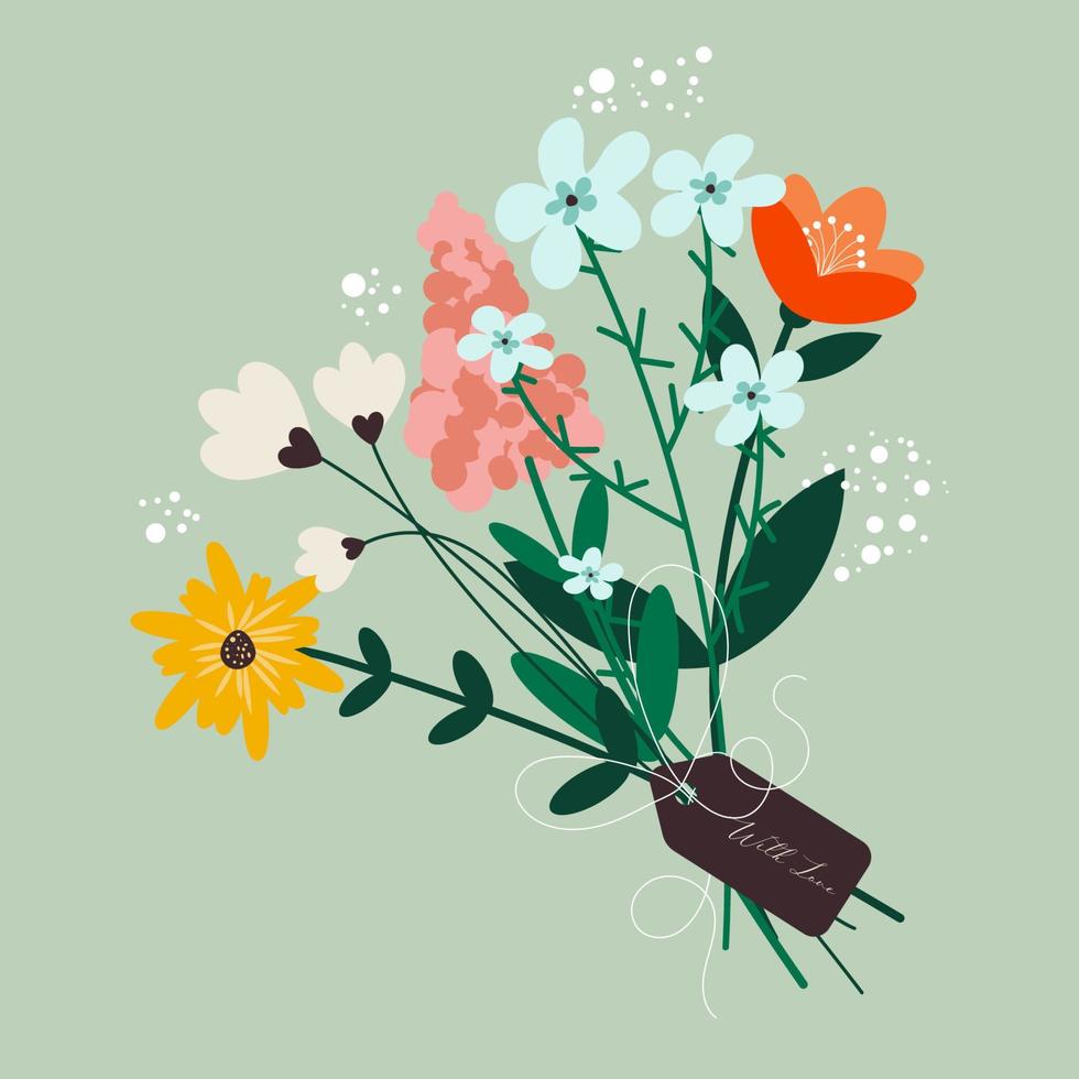 Spring bouquet of flowers, romantic bouquet, flower arrangement vector