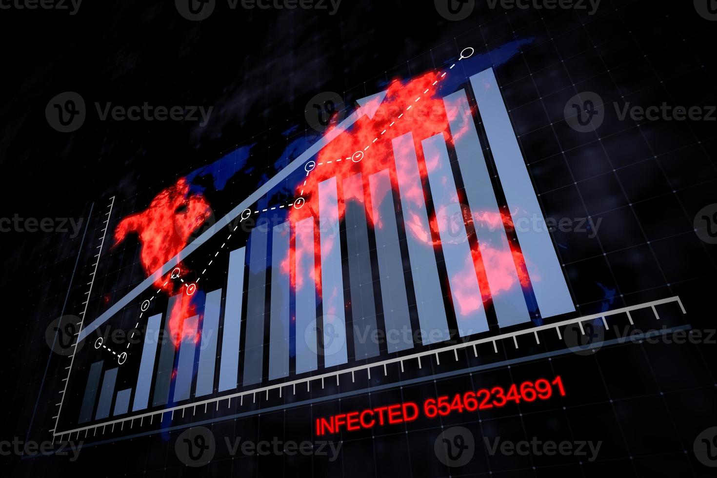 Rising blue bar graph and red virus photo