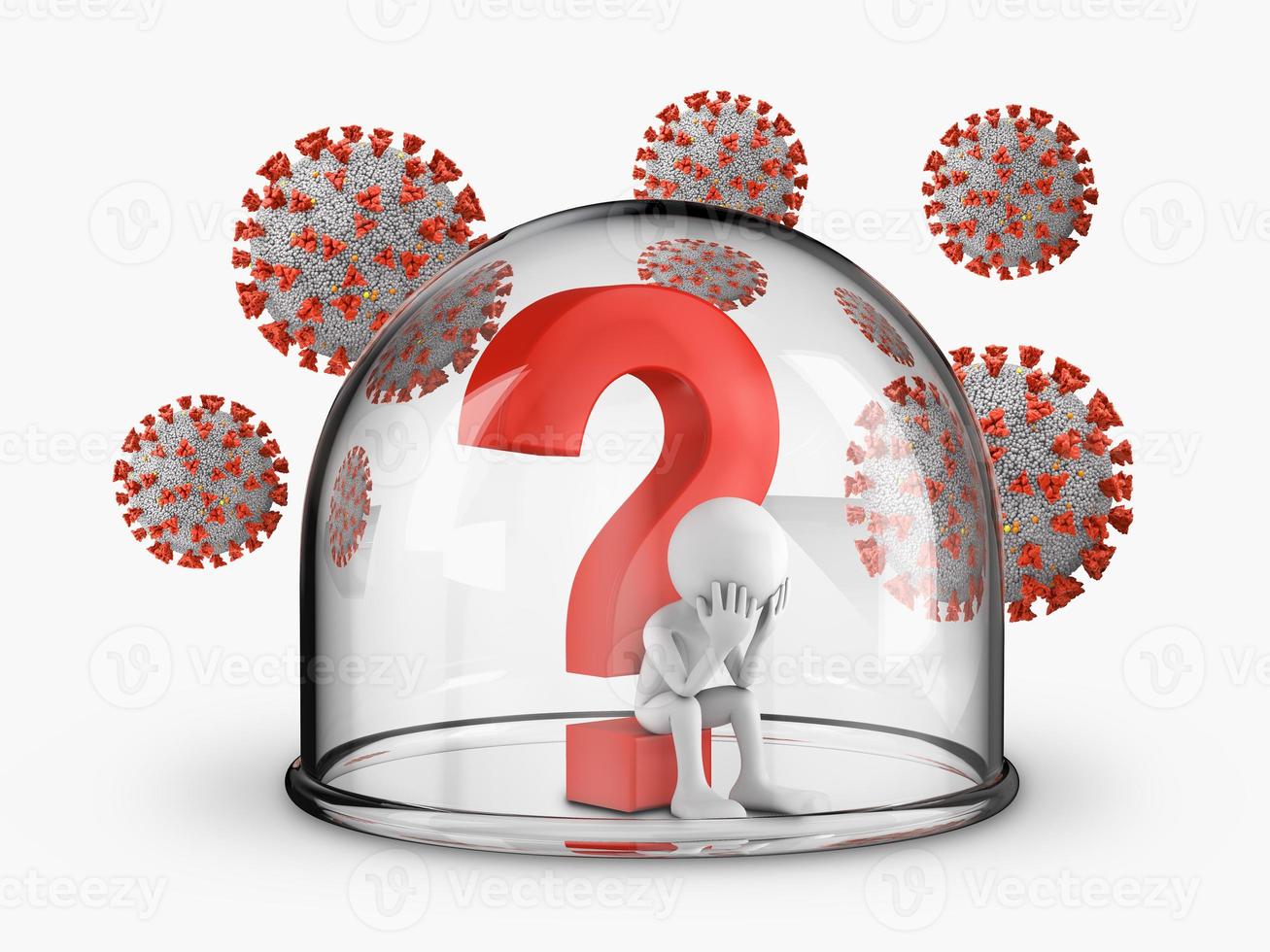 Man under the question mark inside the dome and coronaviruses photo