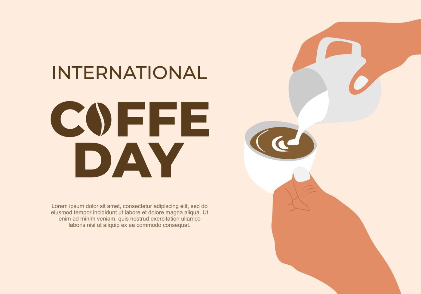 International coffee day background banner poster with cup and pot