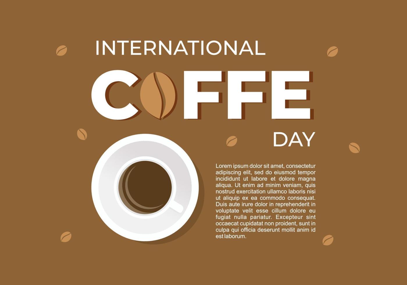 cartel de banner de fondo del día internacional del café con taza y frijol vector