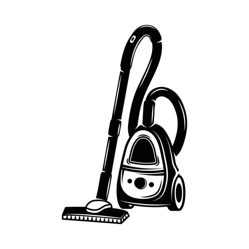 Vintage retro vacuum cleaner. Can be used like emblem, logo, badge, label. mark, poster or print. Monochrome Graphic Art. Vector Illustration. Engraving woodcut