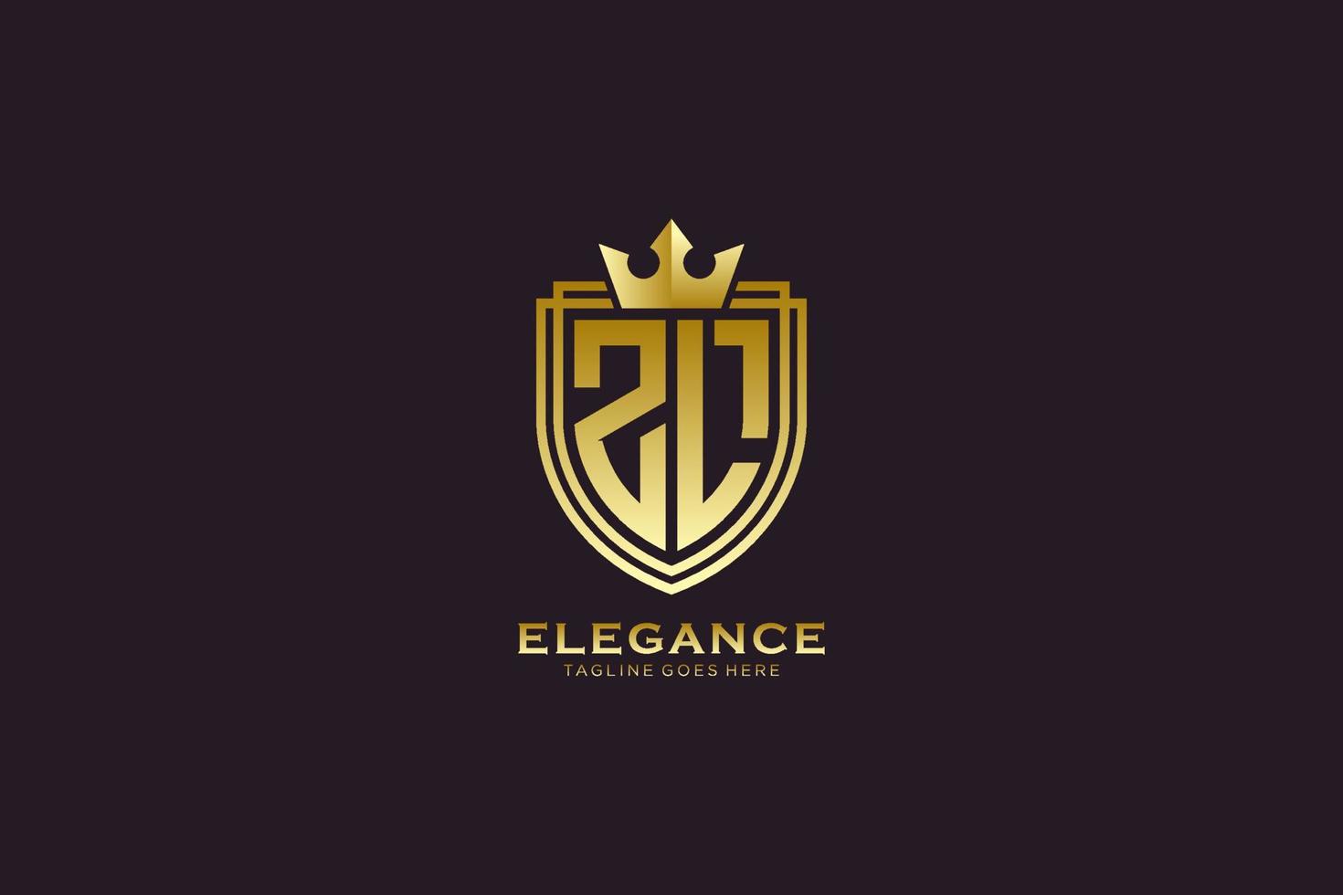 initial ZL elegant luxury monogram logo or badge template with scrolls and royal crown - perfect for luxurious branding projects vector