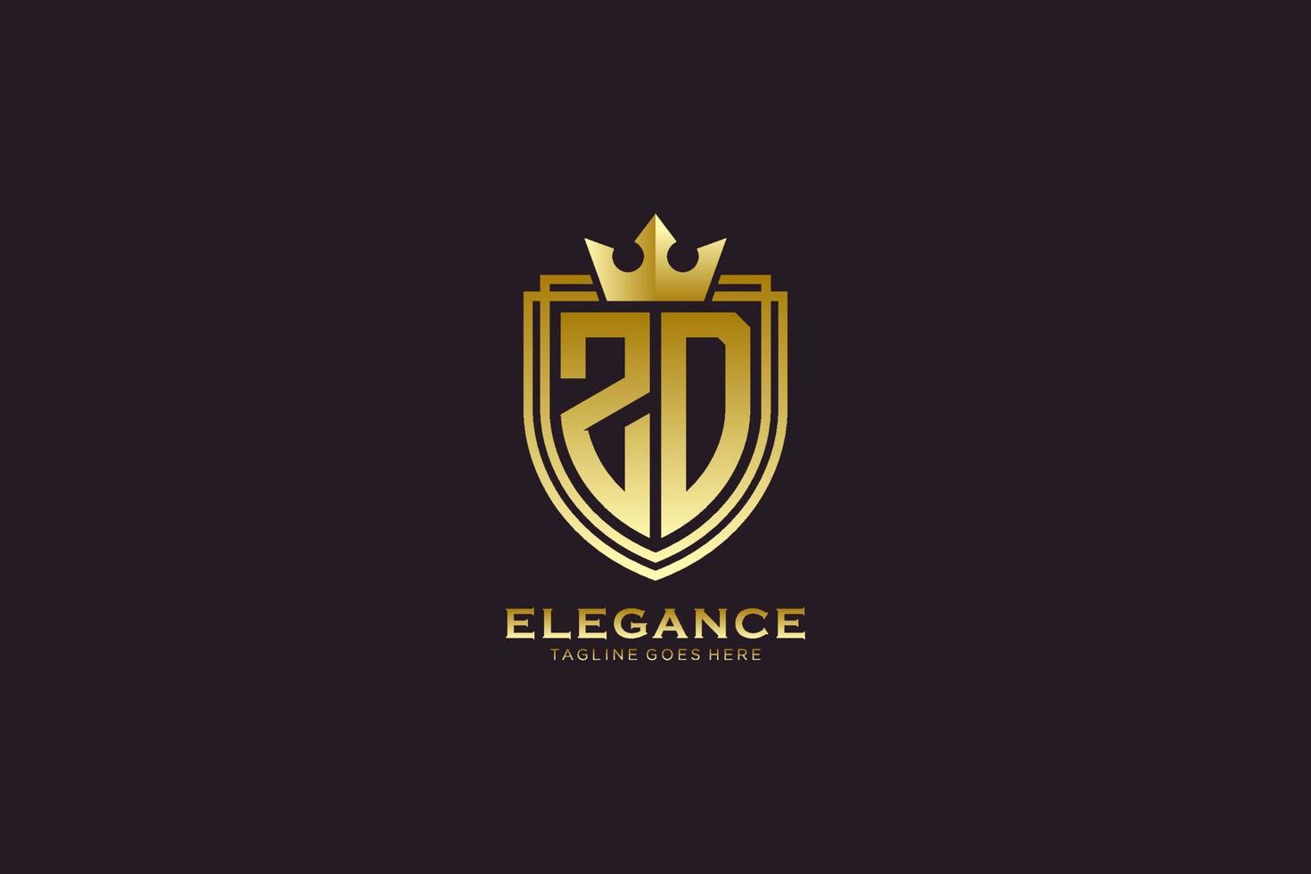 logotipo de monograma de lujo inicial zd elegante o plantilla de placa con pergaminos y corona real - perfecto para proyectos de marca de lujo vector