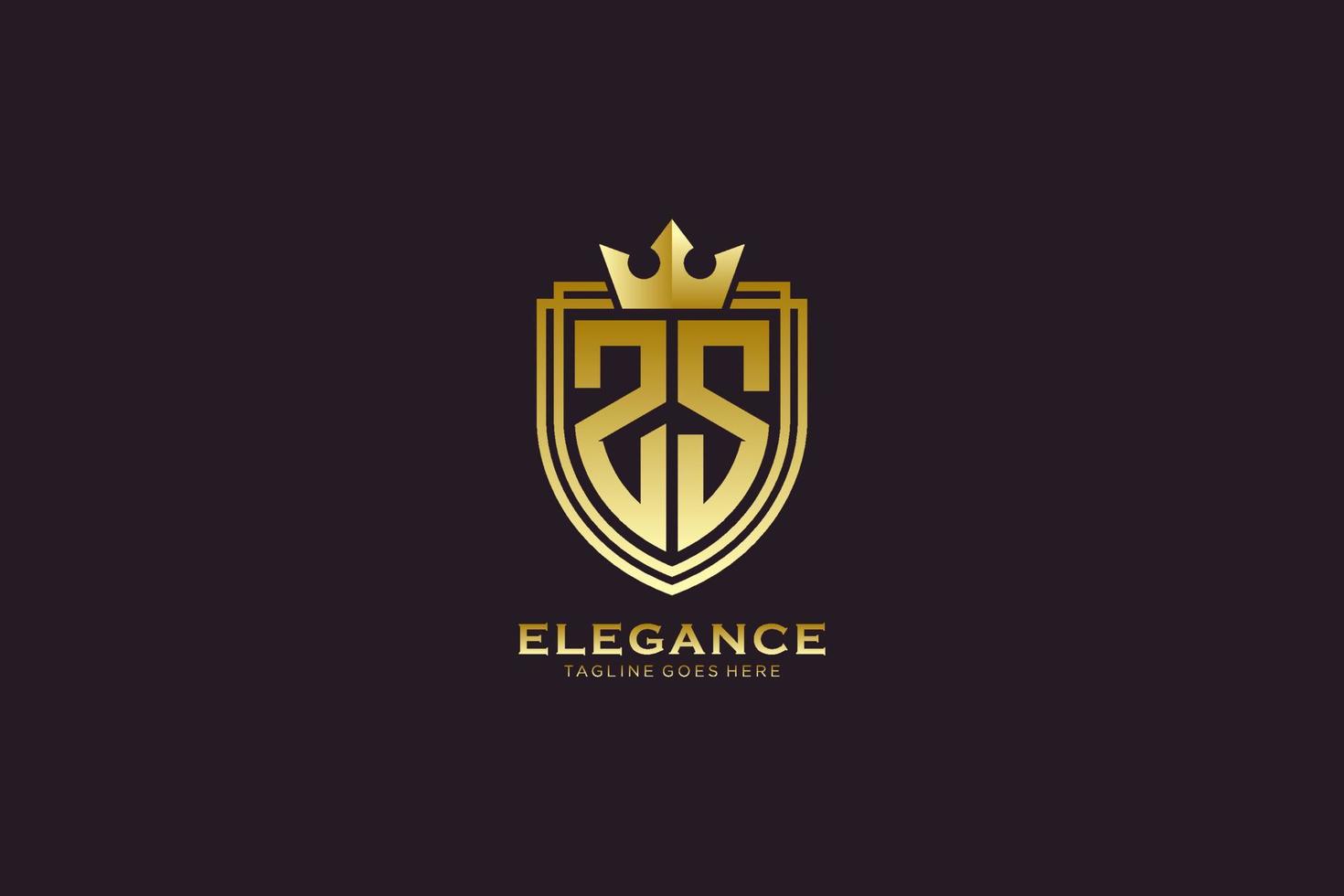 initial ZS elegant luxury monogram logo or badge template with scrolls and royal crown - perfect for luxurious branding projects vector