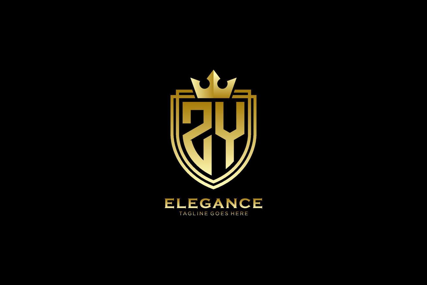 initial ZY elegant luxury monogram logo or badge template with scrolls and royal crown - perfect for luxurious branding projects vector