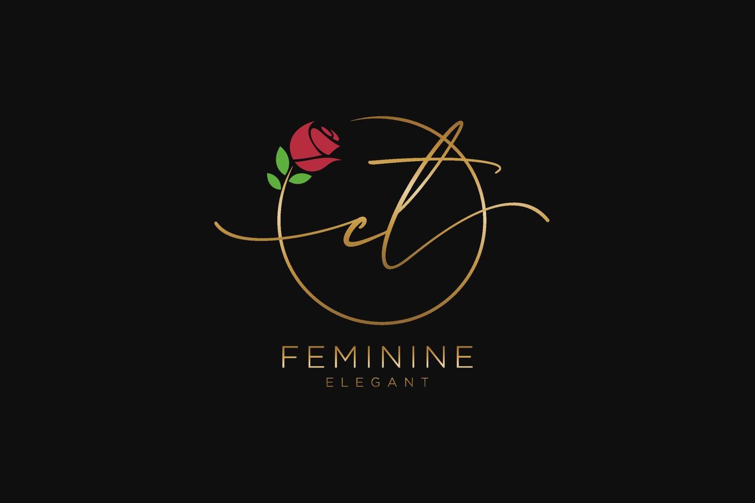 initial CT Feminine logo beauty monogram and elegant logo design, handwriting logo of initial signature, wedding, fashion, floral and botanical with creative template. vector