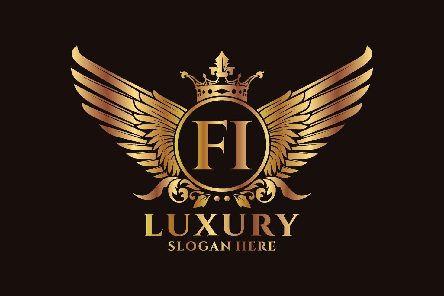 Luxury royal wing Letter FI crest Gold color Logo vector, Victory logo, crest logo, wing logo, vector logo template.