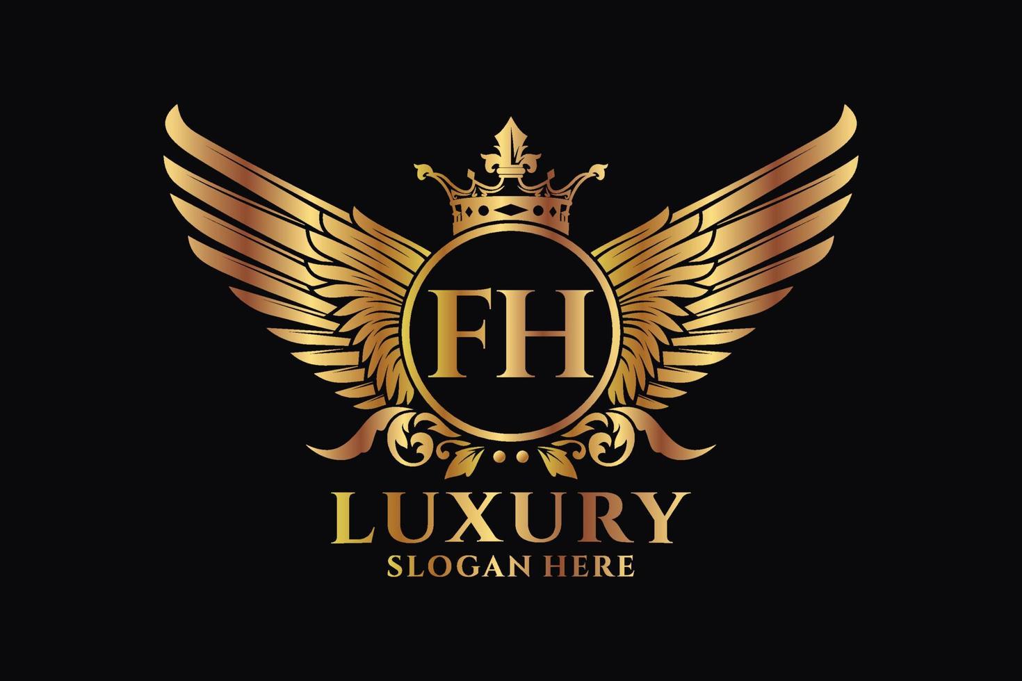Luxury royal wing Letter FH crest Gold color Logo vector, Victory logo, crest logo, wing logo, vector logo template.