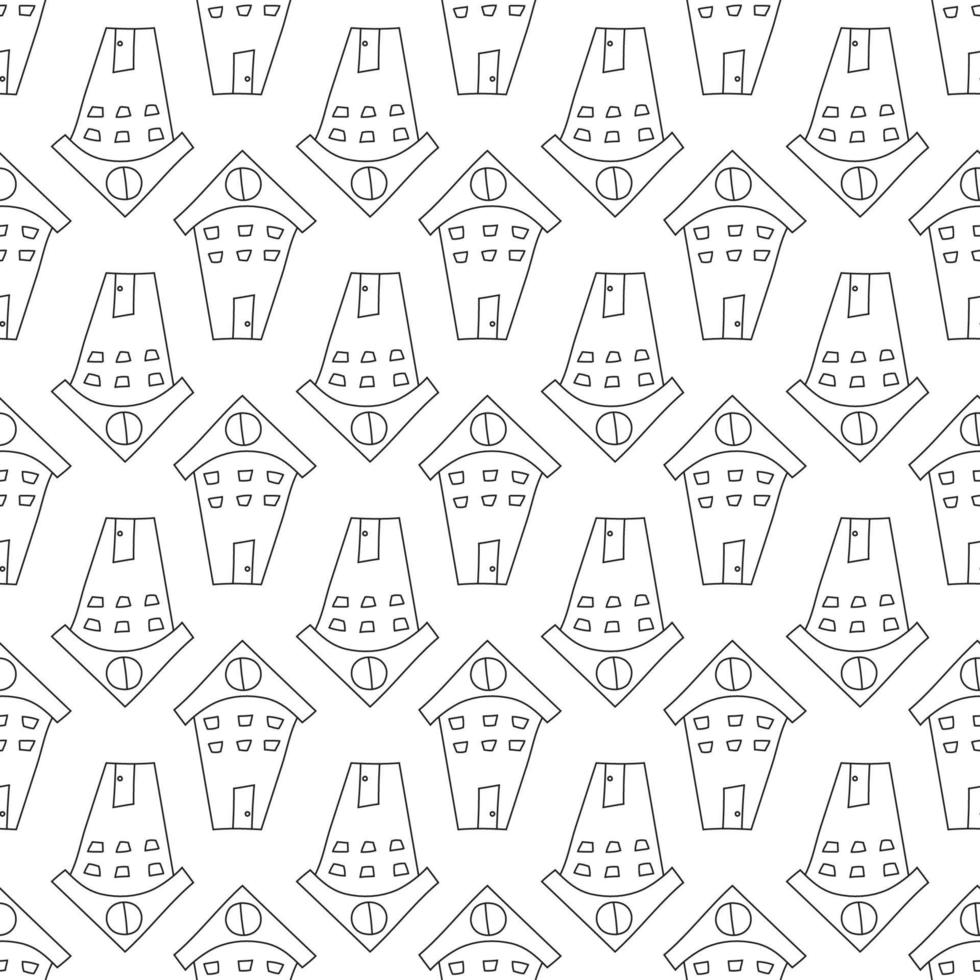 Set of Hand drawn pattern with houses in line art style. Seamless doodle black and white buildings for kids, fabric, prints vector