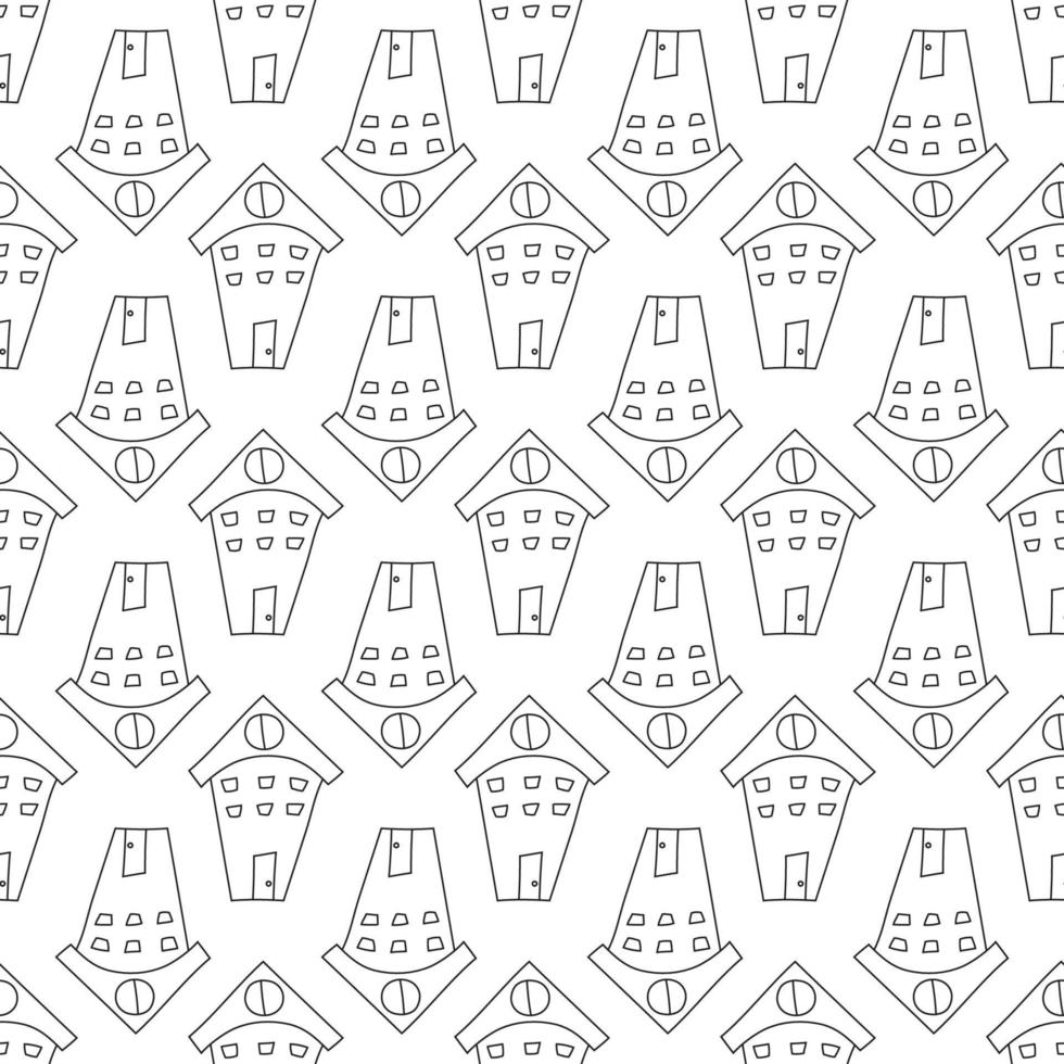 Set of Hand drawn pattern with houses in line art style. Seamless doodle black and white buildings for kids, fabric, prints vector